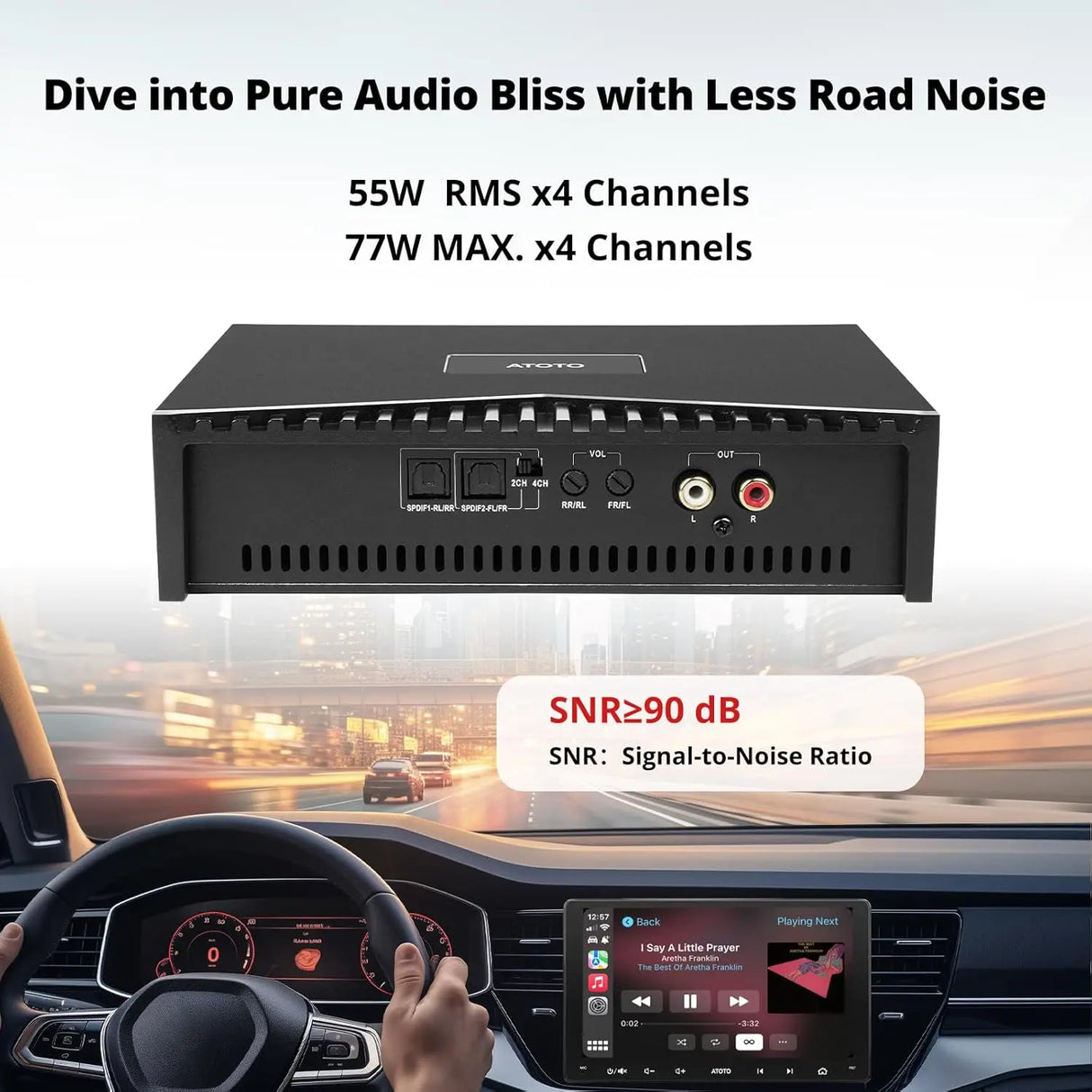 ATOTO CA-AEC03 Class D Compact Digital Car Amplifier, 4 Channel, RMS 4x55W, Dual SPDIF, Full Range, 4–8 Ohms Stable, Compatible with ATOTO A5/A6/F7/S8/X10 Stereos (Not for S8 PN, P5, P8, P9)