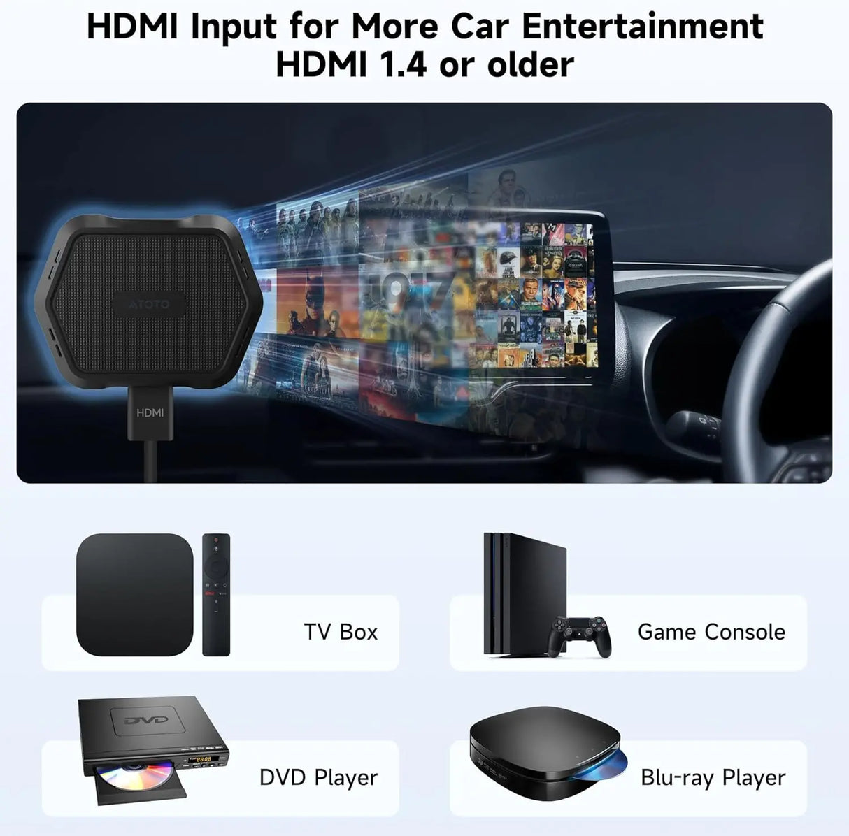 ATOTO AD1-BK Wireless CarPlay Adapter for iPhone - Convert Wired to Wireless CarPlay, Plug & Play, HDMI Hub for TV/DVD, OTA Updates