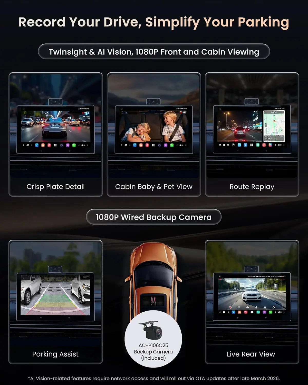 ATOTO P10 9” Portable Carplay Screen, AI Agent Android Car Stereo, with Front/Back/Cabin DVR Cam & OBD, AI Vision, Re-Mote Live View, Gloden Hour Alert, 4G LTE, 8G+128G, Wireless CarPlay & AA
