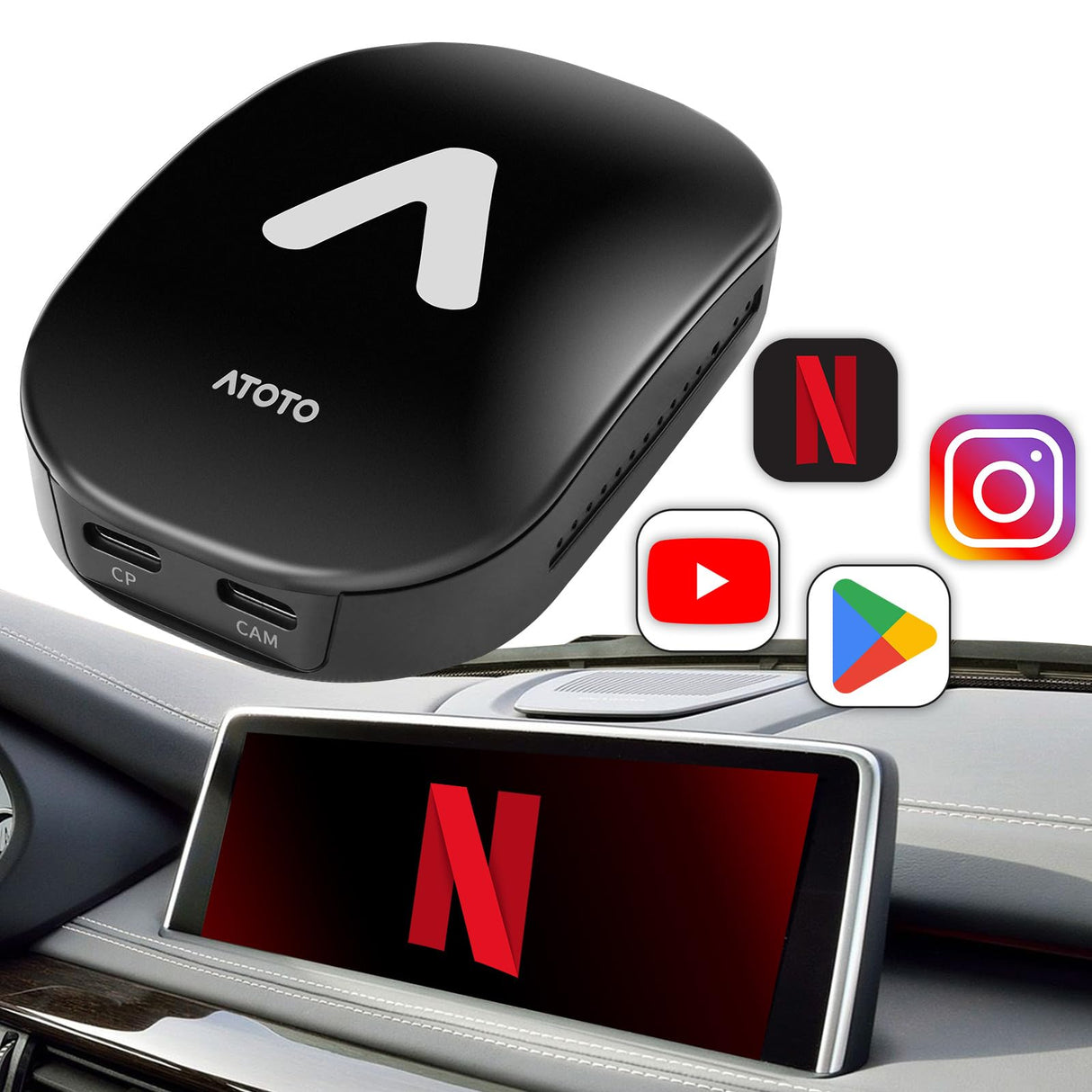 ATOTO AD6 Wired to Wireless CarPlay/Android Auto Adapter with AI Voice, OBD Support, GPS Tracking, 4GB+64GB Storage, Bluetooth