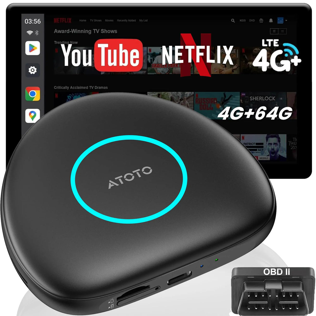 ATOTO CarWave CB6 AI Box Wireless CarPlay & Android Auto Adapter with 4G LTE, OBDII Scanner, Android OS, 4GB+64GB, Universal Car Stereo Upgrade, OTA Updates