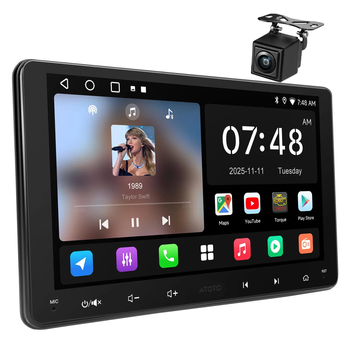 ATOTO A5LG209T-S01 9" Android Double Din Car Stereo with Backup Cam, Touchscreen, Wireless Carplay&Android Auto, WiFi, BT Tethering, MirrorLink, 24-Band EQ, FM/AM, 2+32G