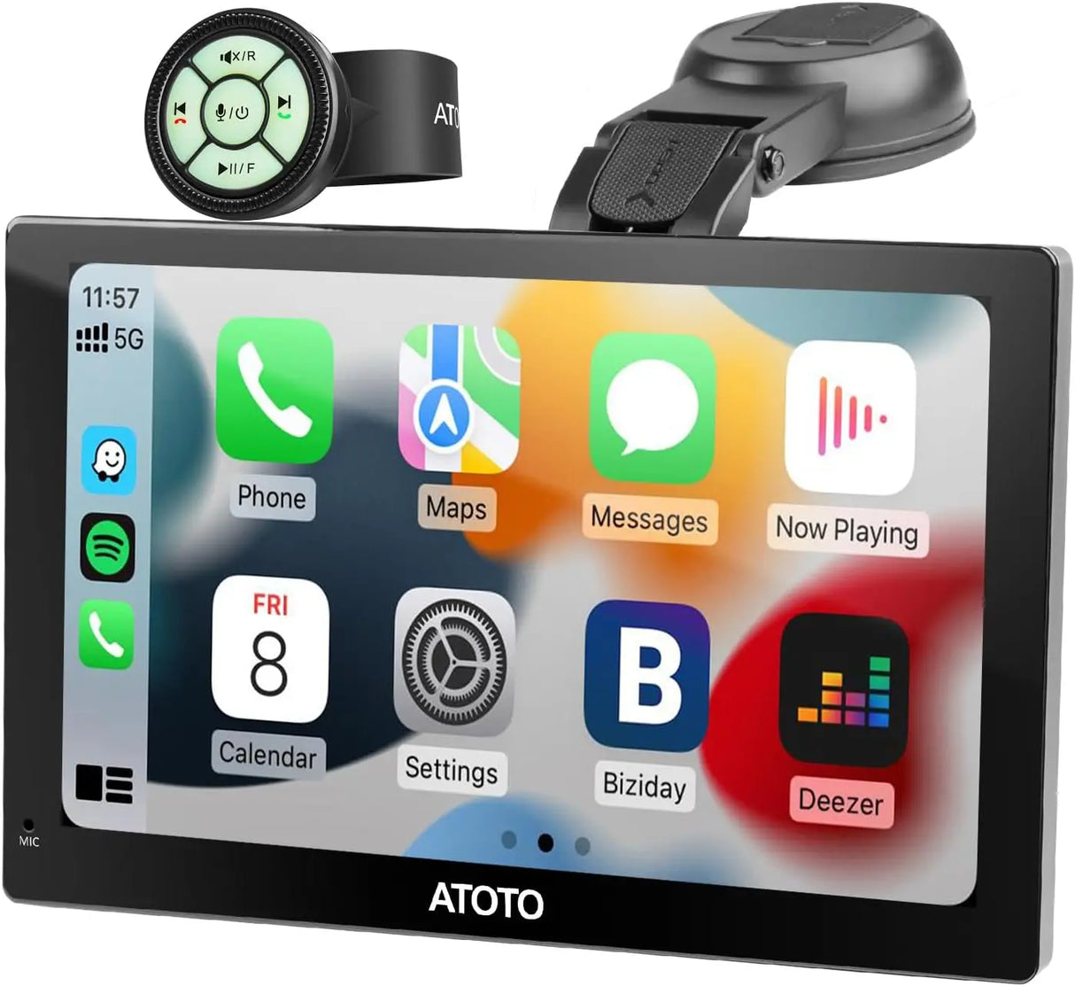 ATOTO P5 9 Pollici Tragbares Autoradio, CarPlay Wireless Android Auto Senza Fili, Touchscreen QLED Antiriflesso, MirrorLink, Bluetooth, AUX/FM-Empfänger, GPS-Navigation, Sprachsteuerung, P509SD-S01
