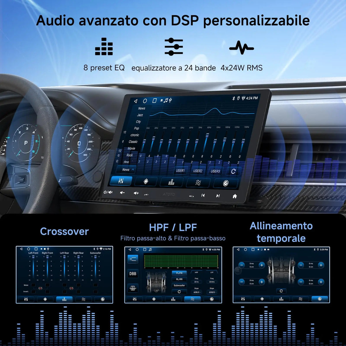 ATOTOZONE A5L Autoradio Android 10 Pollici Adattivo per 1DIN&2DIN, Schermo Futtuante, CarPlay e Android Auto Senza Fili, Tethering via WiFi/BT/USB, Mirrorlink, DSP/FM/RDS, GPS Navi, 2G+32G, A5LG110T