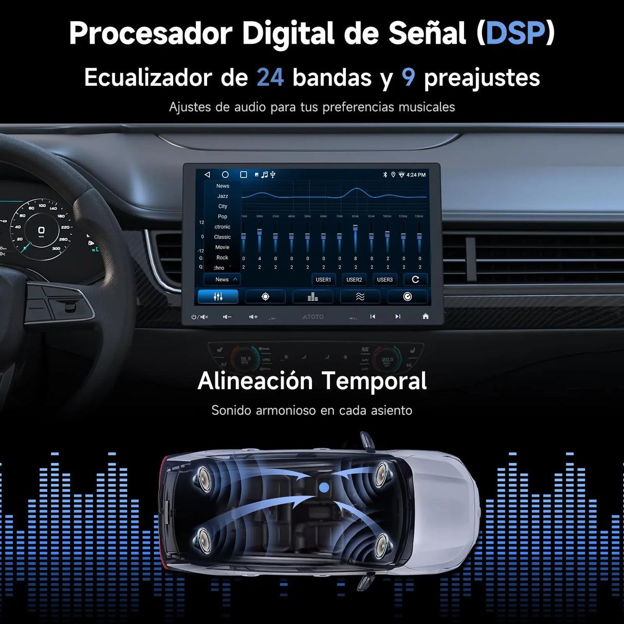 ATOTO A5LG110T Radio 1 DIN/2 DIN Android 10" con pantalla flotante, cámara trasera, CarPlay y Android Auto inalámbricos, tethering WiFi/BT/USB, MirrorLink, DSP, FM/RDS, 2G+32G