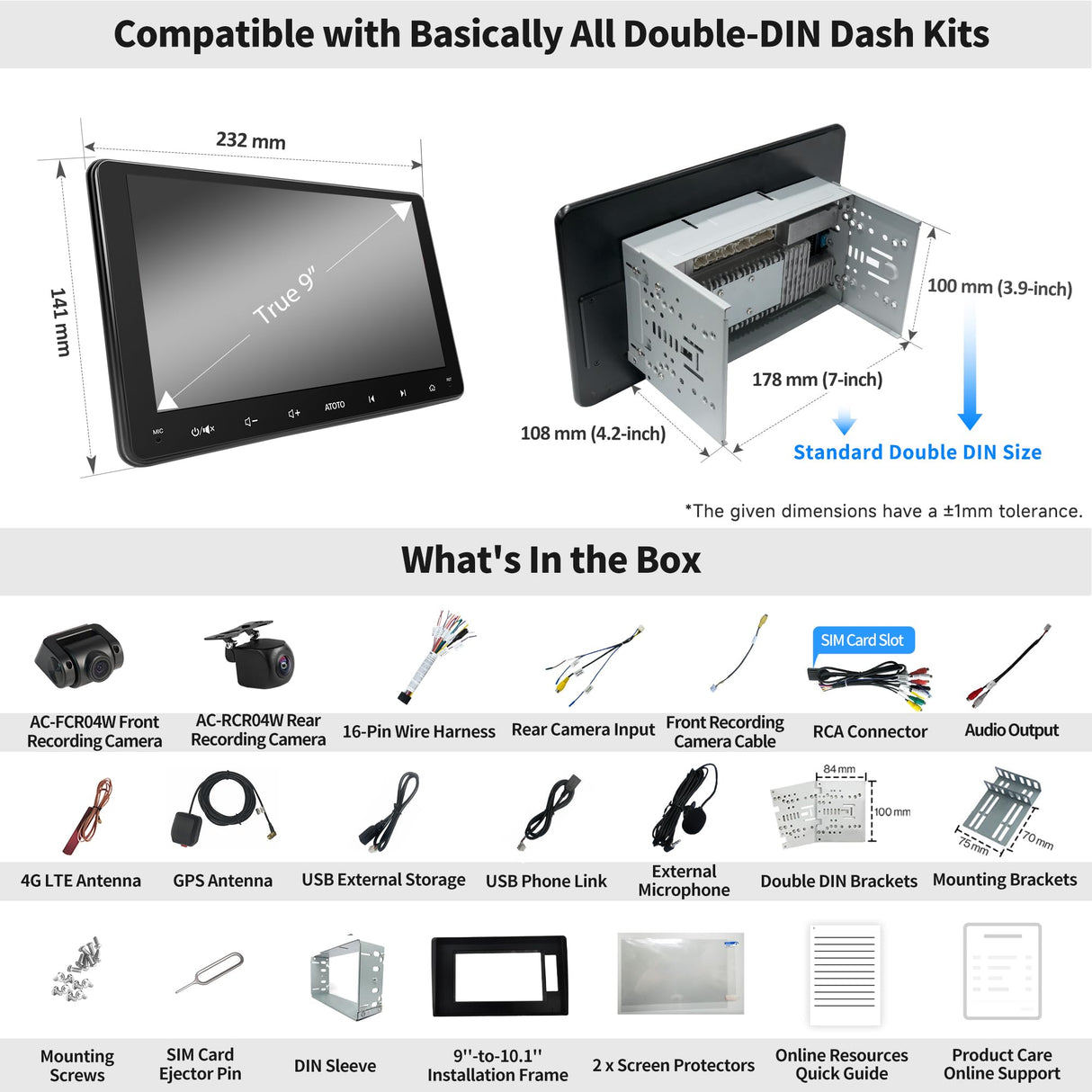 ATOTO S8G2094MS 9" Double Din Car Stereo with 1080P Front & Backup Camera Input, QLED Touchscreen, Wireless CarPlay & Android Auto, 4G+32G, Built-in 4G/Wi-Fi, Dual BT/USB, DSP, AMP, SUB, GPS