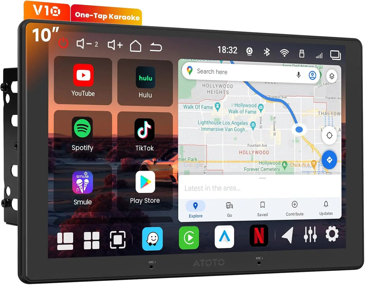 ATOTO V10G211OC 10" QLED Android 14 Double Din Car Stereo, 8-Core 6G+128G, Wireless CarPlay & Android Auto, 4G LTE/Wi-Fi, in-Car Karaoke, 7.1.2 CH Pro DSP Audio, aptX HD Bluetooth, AI & GPS Tracking