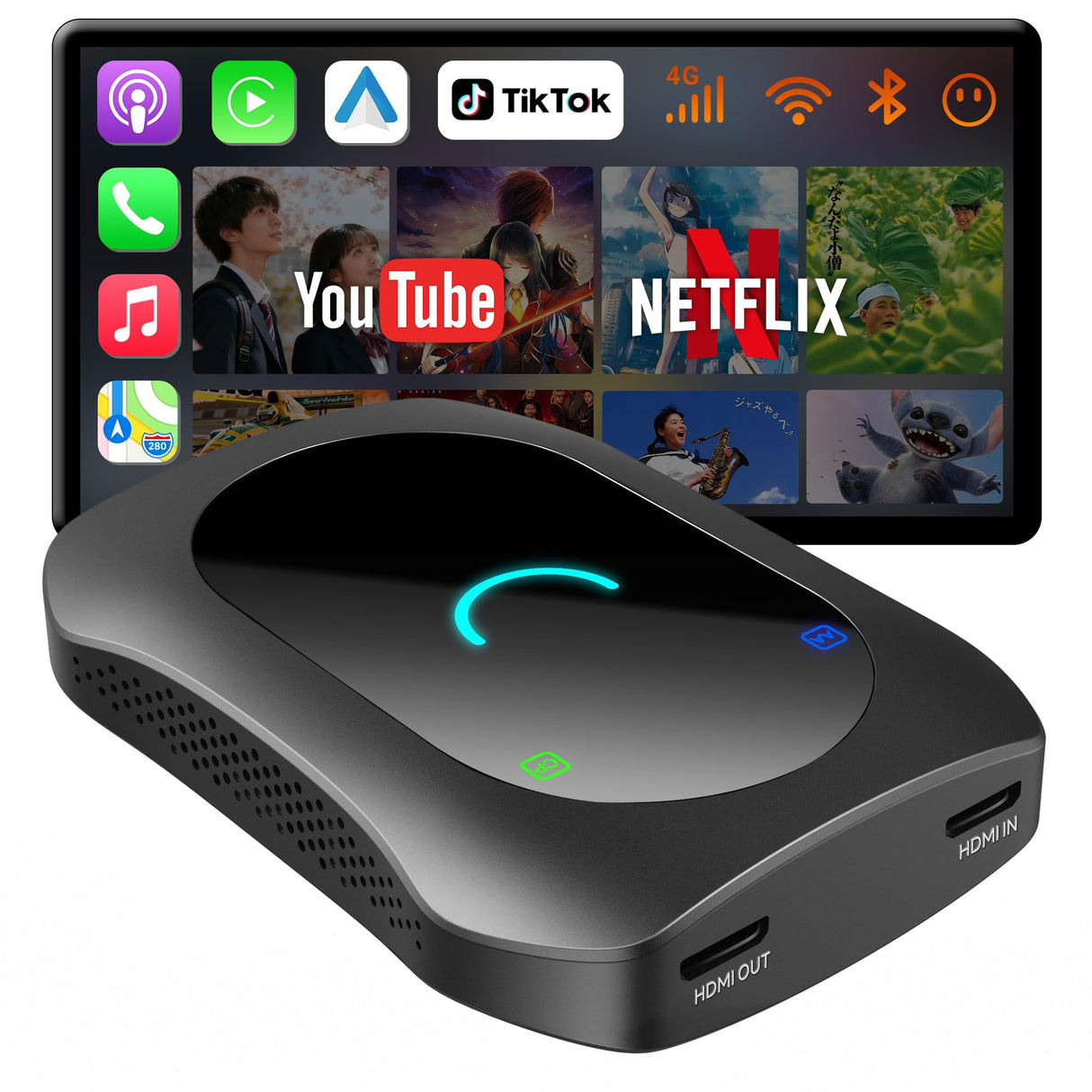 ATOTO CB7SATN フルAndroid 4G LTE Magic Video Box ワイヤレスCarPlay/Android Autoアダプター HDMI出力対応、セカンドスクリーン&ゲーム機モニター接続、デュアルBluetooth&Wi-Fi、GPSトラッカー、DVDプレーヤー対応