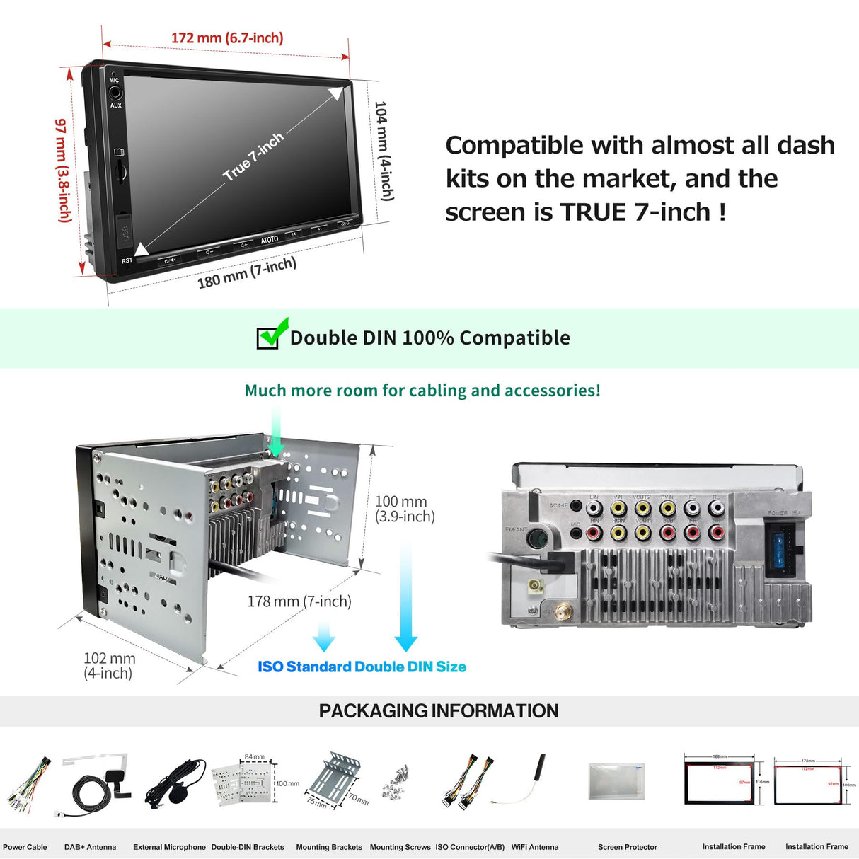 ATOTO F7XE 7 Zoll Doppel Din Digitaler Medien-Empfänger mit DAB/DAB+, Wireless Carplay & Drahtloses Android Auto, Autoradio mit Navi, Link Spiegeln, Bluetooth, HD LRV, Schnell-Ladung, F7G2A7XED