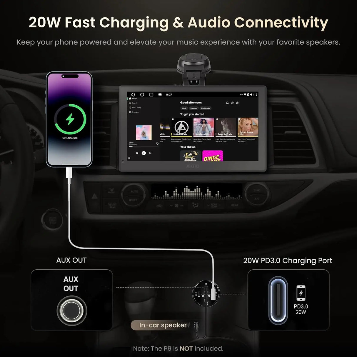 ATOTO AC-CG2M3CB, P9 Universal Car Cigarette Lighter - 12V/24V Compatible, Easy Install, Durable Design