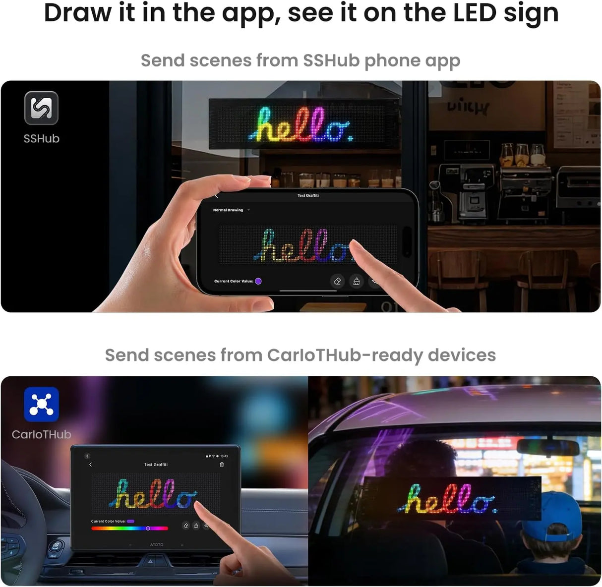 LEAPROCK 21" HD LED Light Sign for Car - Programmable Flexible Display with Bluetooth Control, Custom Logos/Animations & Eco Mode for Car Windshield