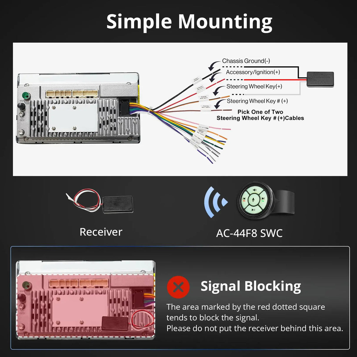 ATOTO AC-44F8 Universal Steering Wheel Remote Control with Custom Key Mapping & Luminous Buttons