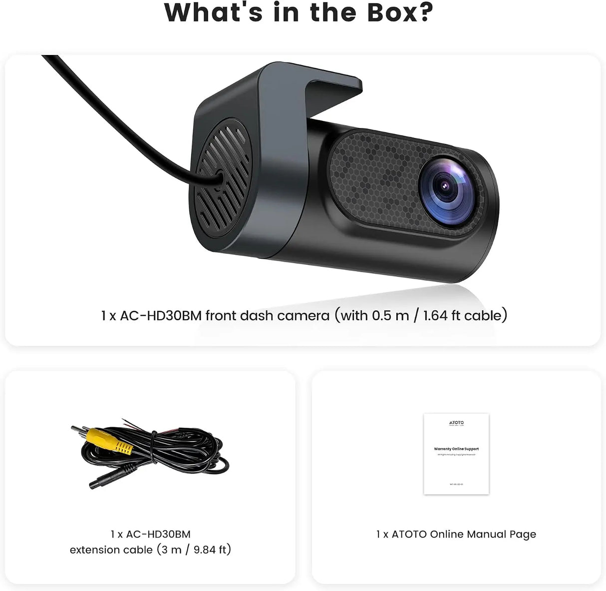 ATOTO AHD 1080P 30fps On Dash DVR Camera, 147.2° Wide Angle, Night Vision, WDR, Loop Recording & Emergency Video Lock,Parking Monitoring, GPS Track Playback, Only Compatible with S8L, AC-HD30BM