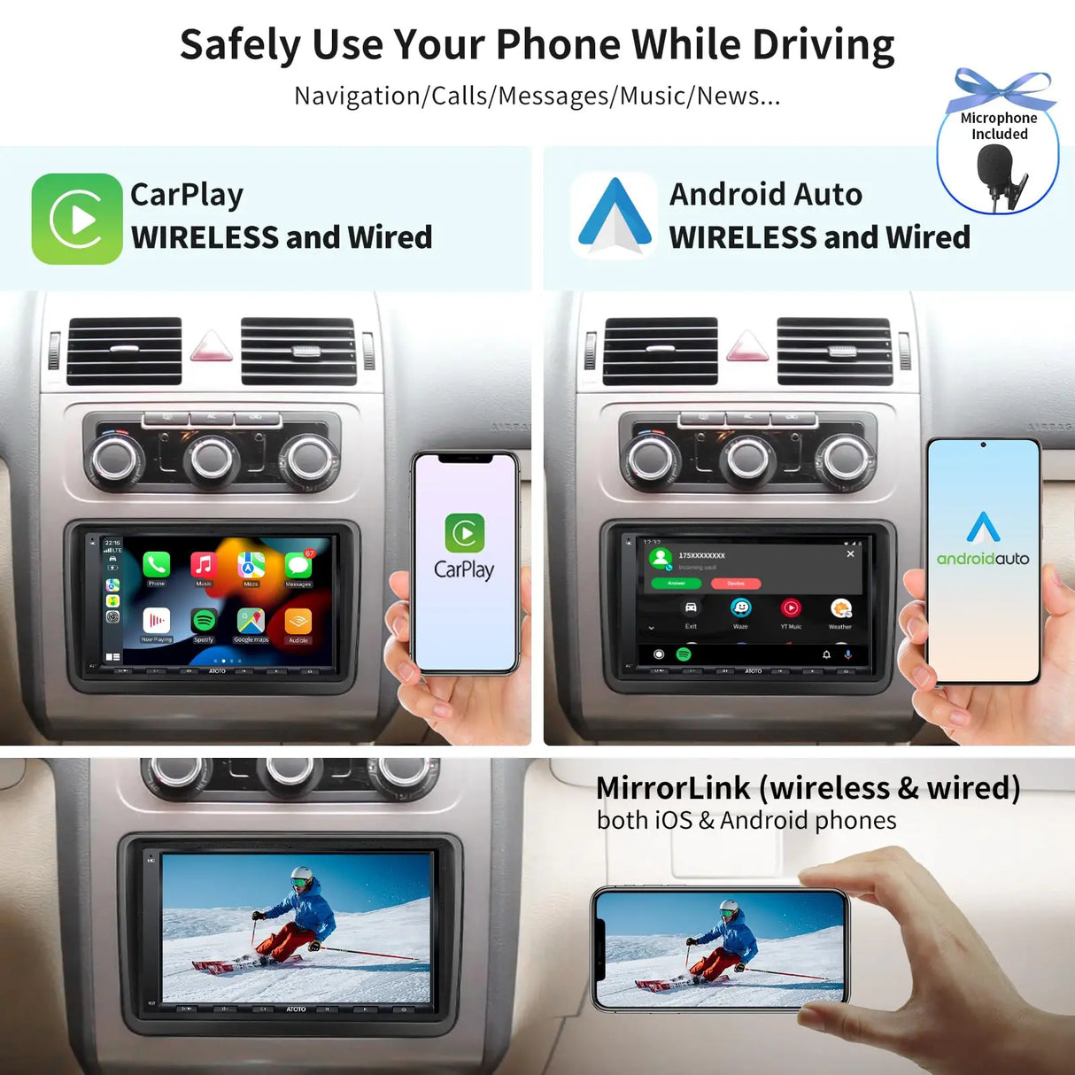 ATOTO A6VW07APF 7" Double Din Car Stereo, Wireless CarPlay & Android Auto, Dual Bluetooth, HD LRV, 2G+32G, Compatible with VW Volkswagen/Golf/Polo/Tiguan/Passat