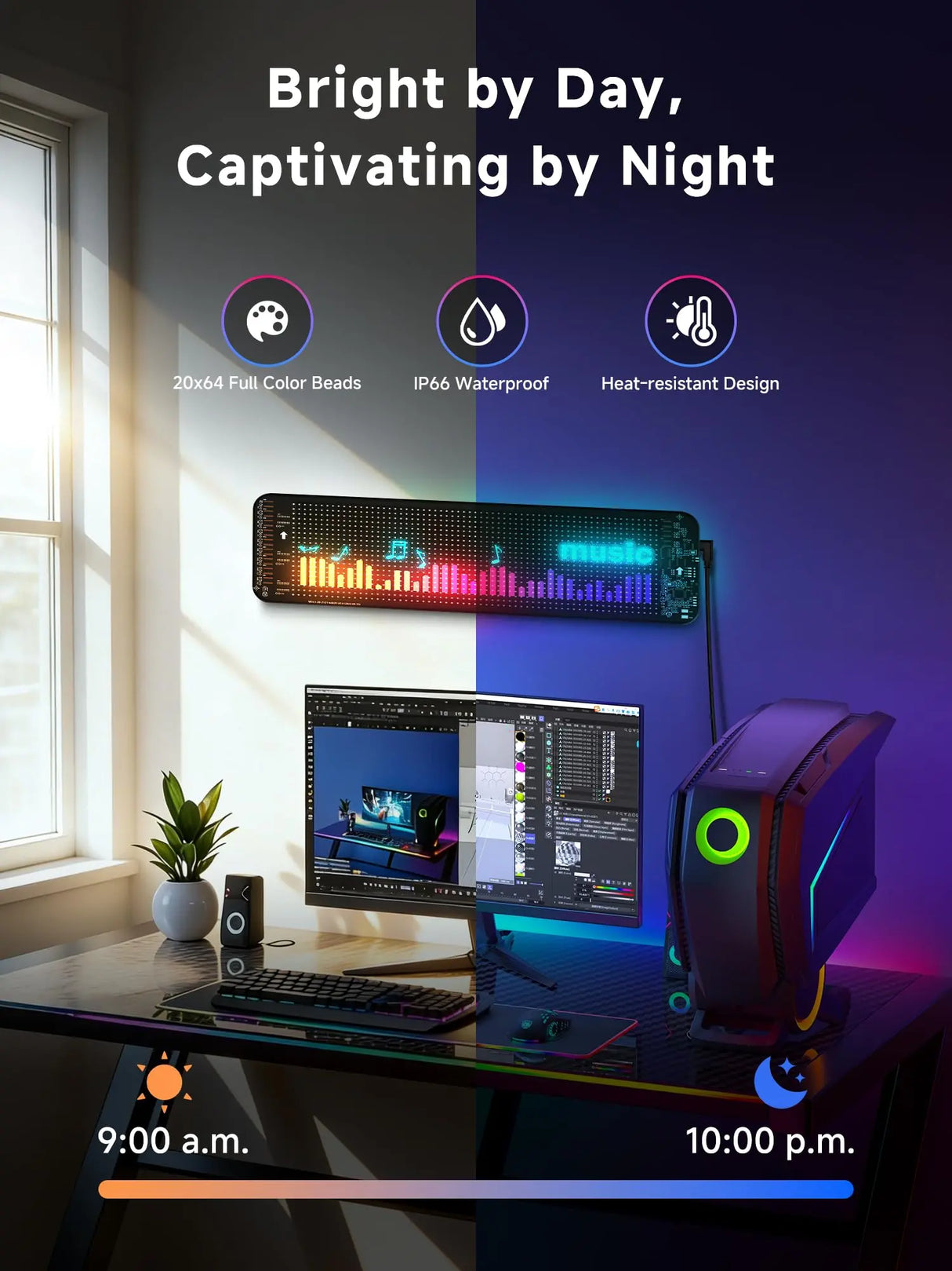 ATOTO CI-VIALD13 Scrolling Advertising LED Signs, AI Voice Control, Programmable led sign,Bluetooth APP Control,13.7" x 4"