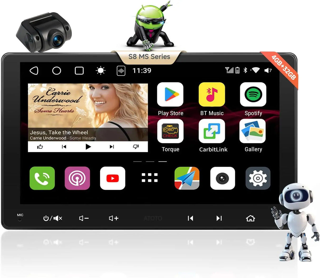ATOTO S8G2A74MS 7" QLED Double Din Android Car Stereo & 1080P Front Camera, 4G+32G, Smart AI Chat, Wireless CarPlay & Android Auto, Dash Cam, Built-in 4G, Dual Bluetooth, WiFi/USB