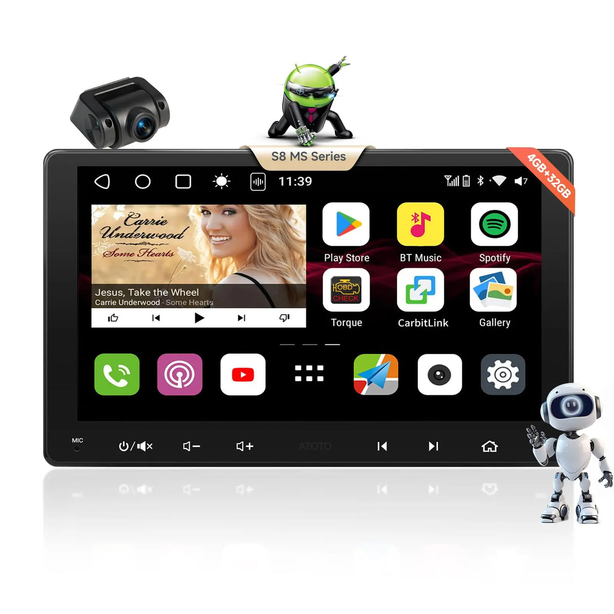 ATOTO S8G2094MS 9" QLED 8-Core Double Din Android Car Stereo with 1080P Front Camera, 4G+32G, Wireless CarPlay & Android Auto, Built-in 4G, Dual Bluetooth, DSP & SCVC, AI Chat