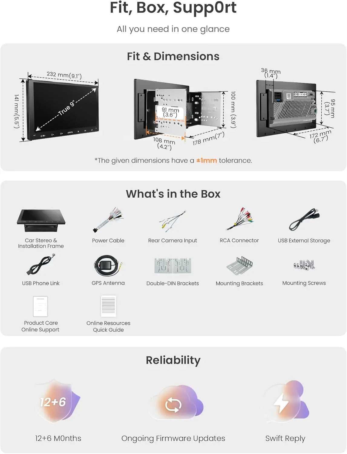 ATOTO A5LG209T 9" Android Double Din Car Stereo, Wireless Android Auto CarPlay Head Unit with WiFi BT USB, in-Dash GPS Navigation System, 1280 * 720P Touchscreen, AM/FM, 2+32G