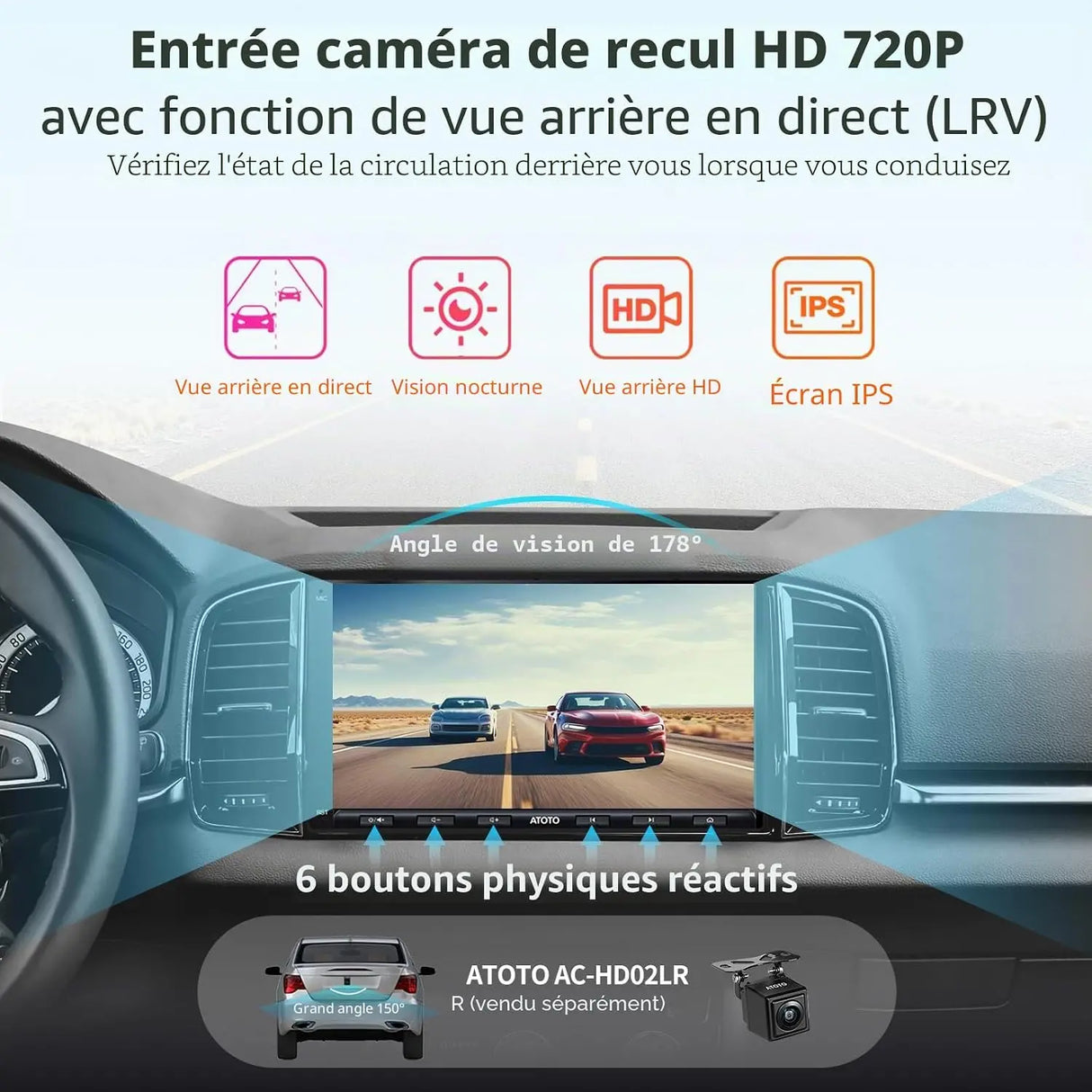 ATOTO A6G2A7PF Autoradio 2 DIN 7 Pouces, Android, CarPlay & Android Auto sans fil, Double Bluetooth, MirrorLink, Partage Internet WiFi/BT/USB, HD LRV, 2G+32G