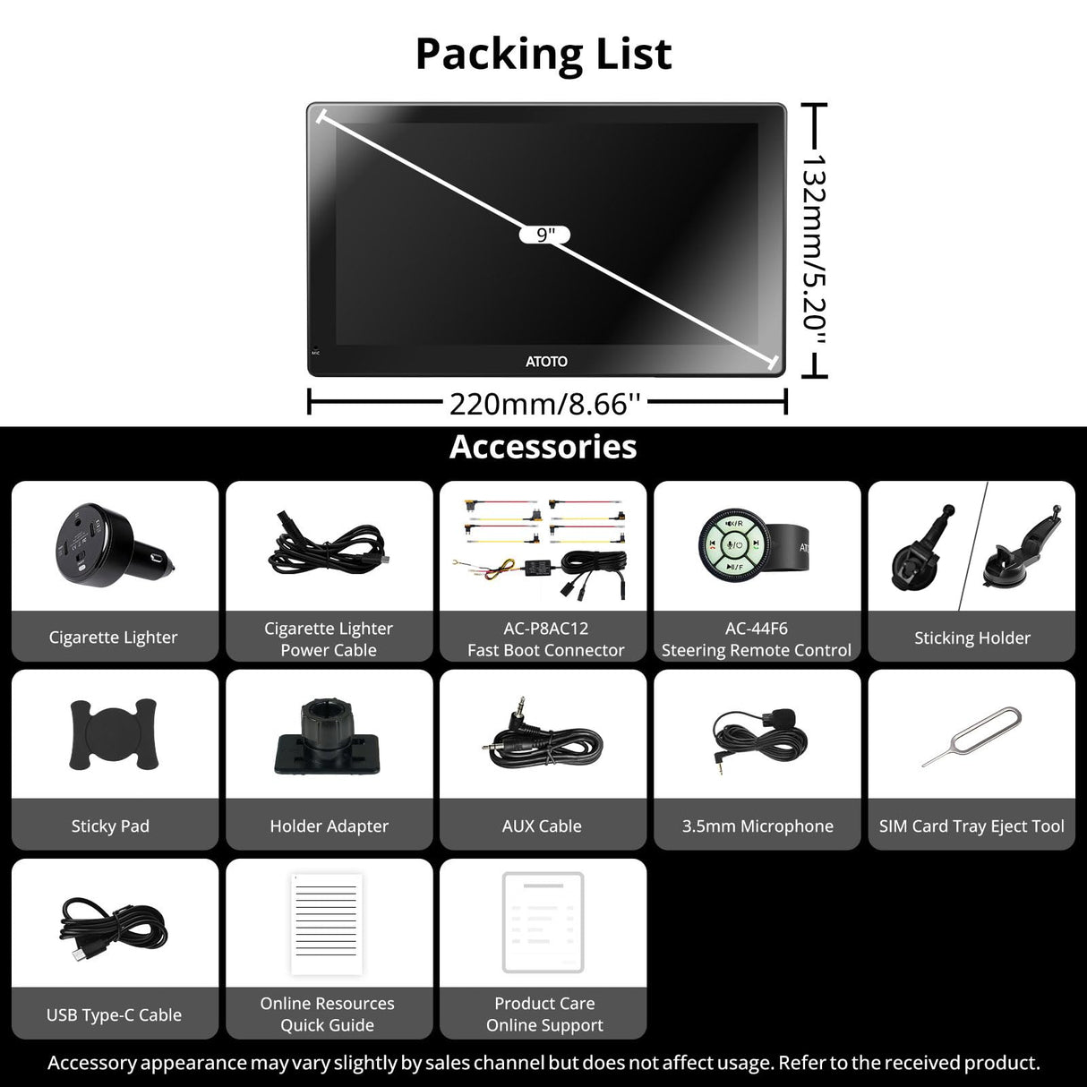 ATOTO P9 Android Portable Car Stereo with 4G LTE&GPS Tracking, 9 Inch QLED Wireless CarPlay & Android Auto Screen, WiFi/Dual Bluetooth, Remote Control, Microphone, AUX/LRV/SCVC, 4G+32G, P909PR1X