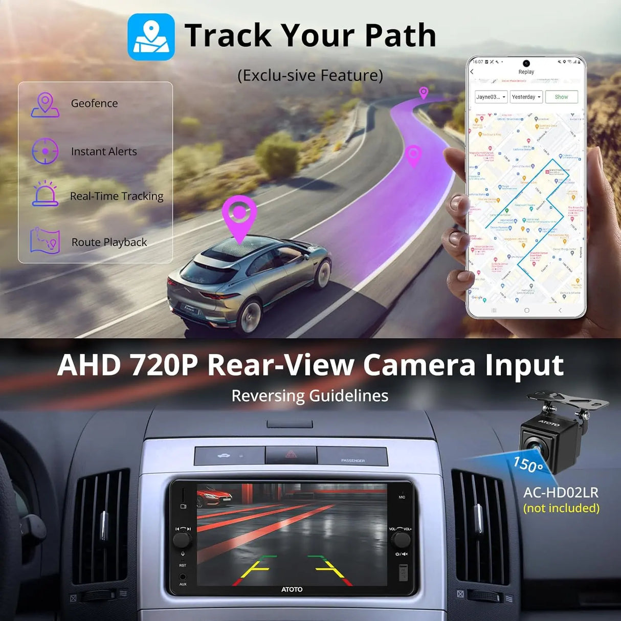 ATOTO A5LTYB7T 7" Double Din Car Stereo, Wireless CarPlay & Android Auto, Compatible with Toyota, Touchscreen, Wi-Fi/BT Tethering, 24 Band EQ DSP, FM/AUX/TF, 2G+32G