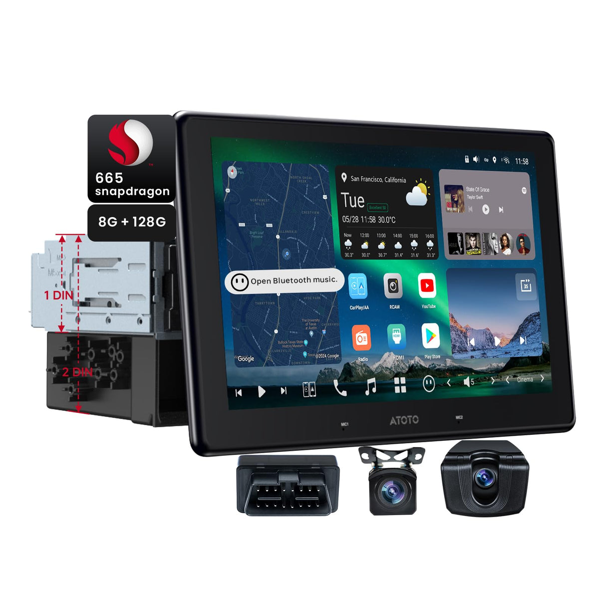 10.1" Car Stereo with Dash Cam and OBD2