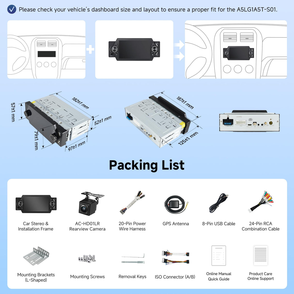 ATOTO A5LG1A5T 5" Android Single Din Car Stereo with LRV Backup Camera, 2G+32G Wireless CarPlay & Android Auto Touchscreen with WiFi/Bluetooth/USB Tethering, MirrorLink, GPS/FM/RDS, Voice Control