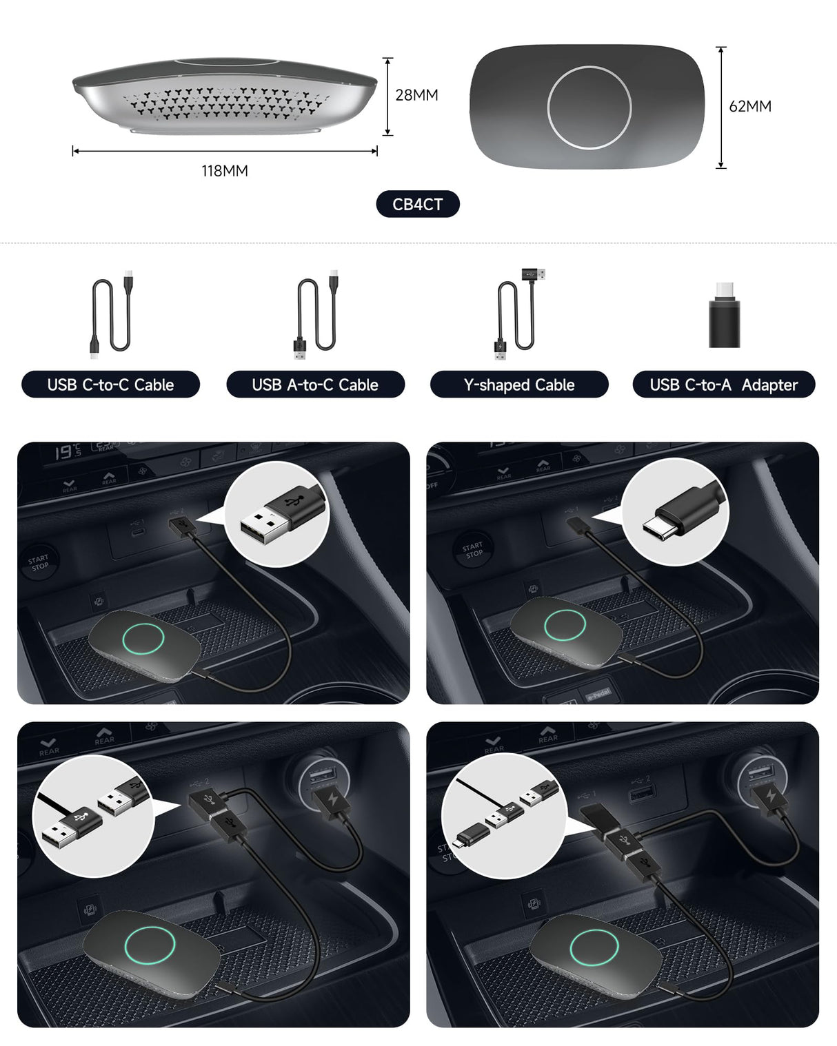 ATOTO CarWave CB4CT Magic Box Wireless Adapter with CarPlay & Android Auto, AI Box with Android OS, HDMI, OBD2, Dual WiFi/BT, Plug & Play, 2GB+16GB