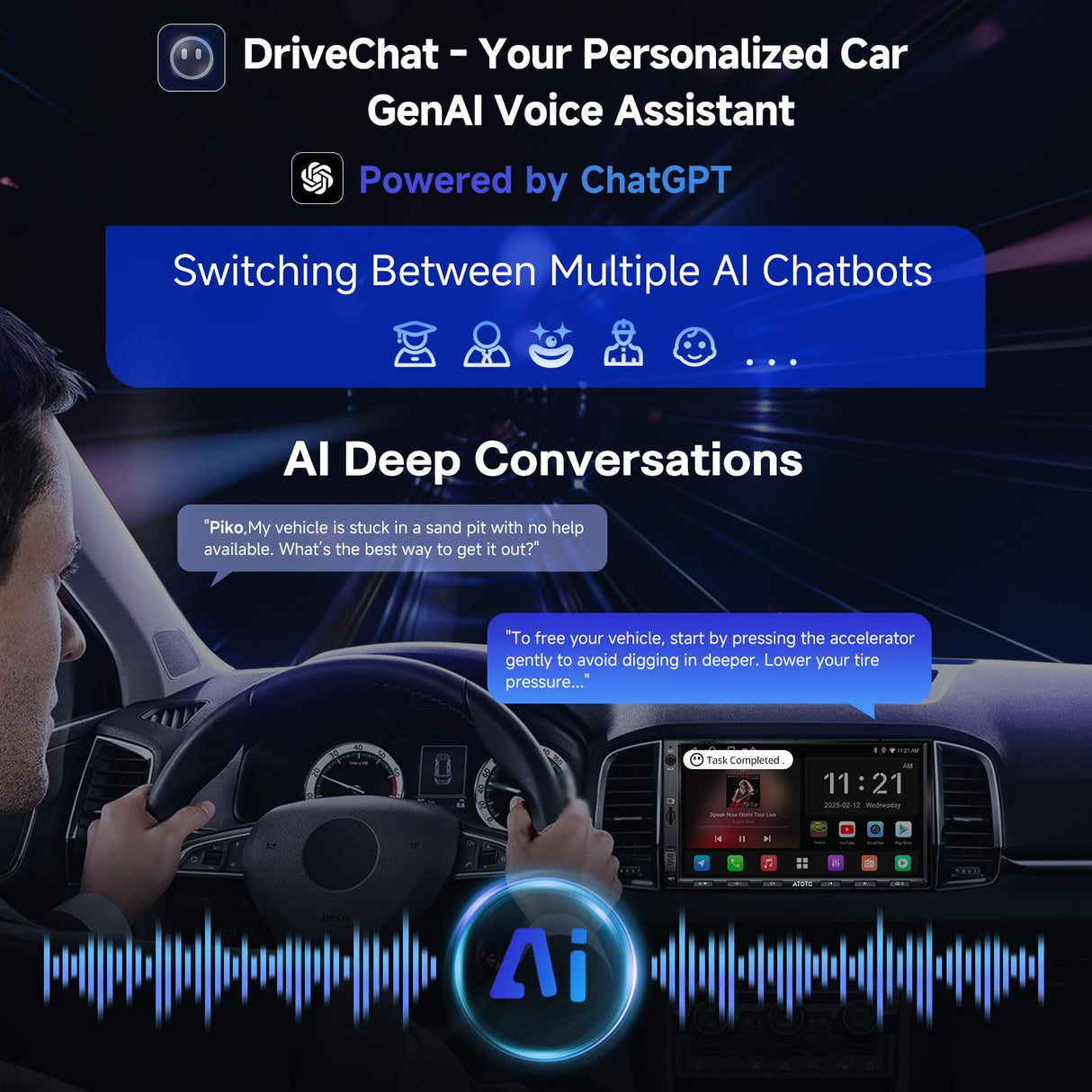ATOTO A5LG2A7T Autoradio 2 DIN 7 Pollici con Telecamera di Backup, Android, Touchscreen, Wireless CarPlay e Android Auto, WiFi/Bluetooth/USB Tethering, MirrorLink, 24B-EQ DSP, 2G+32G, FM/RDS