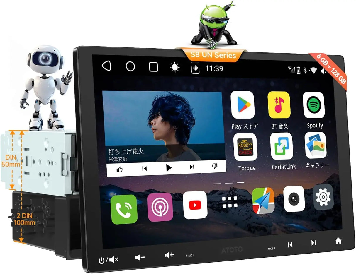 ATOTO S8G2094MS 9インチ ディスプレイオーディオ Android ダブルDIN QLED タッチスクリーン フロント1080Pカメラ付き 4G+32G AI Chat Wireless CarPlay/Android Auto, DSP&SCVC