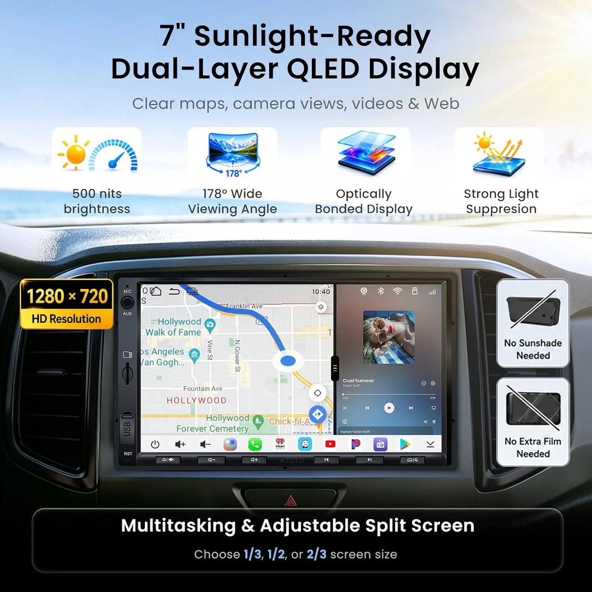 ATOTO S8L 7" Double Din Car Stereo, 4G LTE, Wireless CarPlay & Android Auto