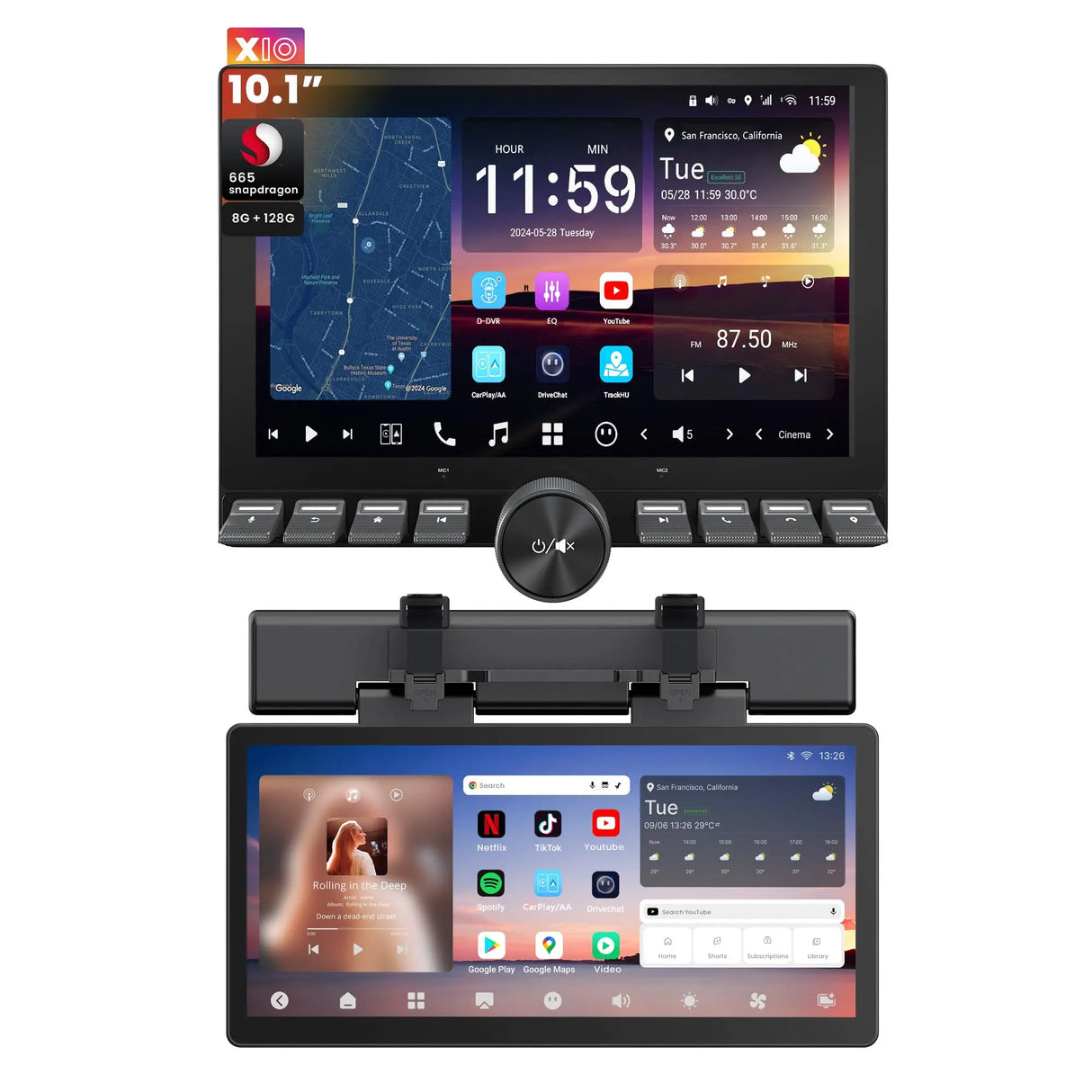 X10 10.1 inch Knob Single DIN & Double DIN Car Stereo, with Passenger Entertainment Screen, AI Vision