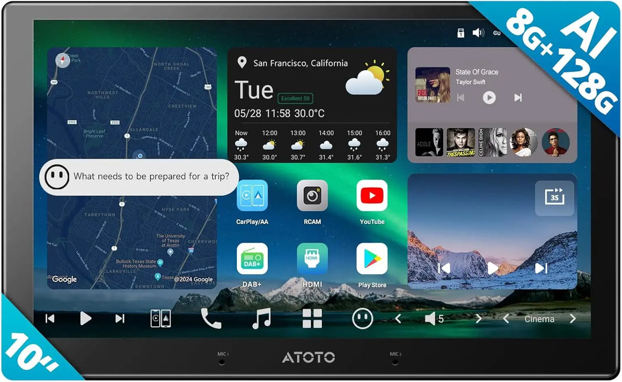 ATOTO X10DG211E 10" QLED DAB Autoradio 2 Din Android, 8+128G, Wireless CarPlay & Android Auto, 4G LTE, AI Voice Assistant, GPS Tracking, Dual MIC & Bluetooth, LRV, 36-Band EQ, HDMI Input