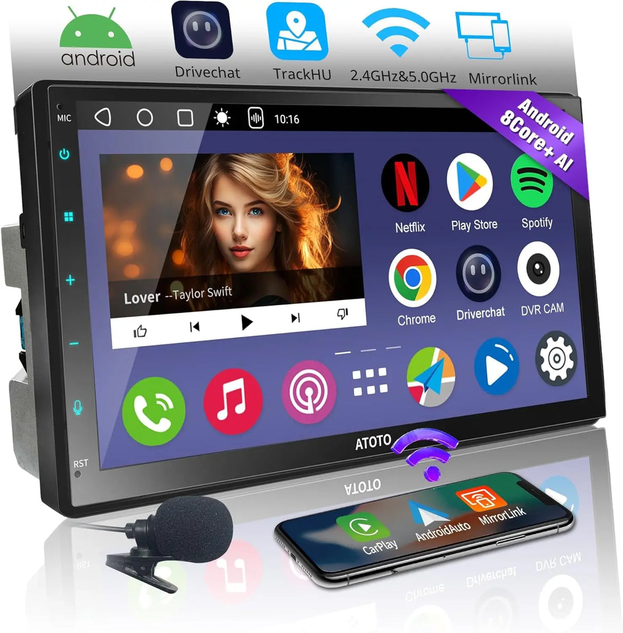 ATOTO A6G2C7PF 7" Double Din Car Stereo, Fully Laminated Screen, Microphone, Wireless Android Auto & CarPlay, DAB+ Ready, GPS, Dual Bluetooth, WiFi, ChatGPT Voice Assistant