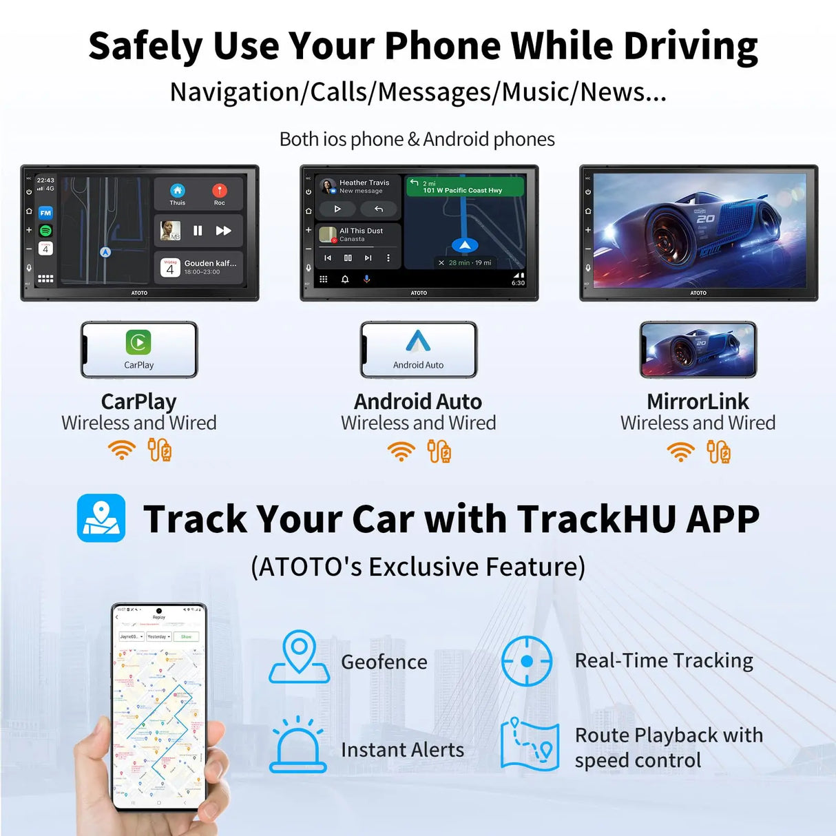 ATOTO A6G2B7PF 7" Autoradio 2 Din – QLED Touchscreen, DAB+ Radio, Bluetooth, 2G+32G, Wireless CarPlay e Android Auto Senza Fili, Tethering WiFi/BT/USB, GPS, Mirror Link, 36EQ DSP