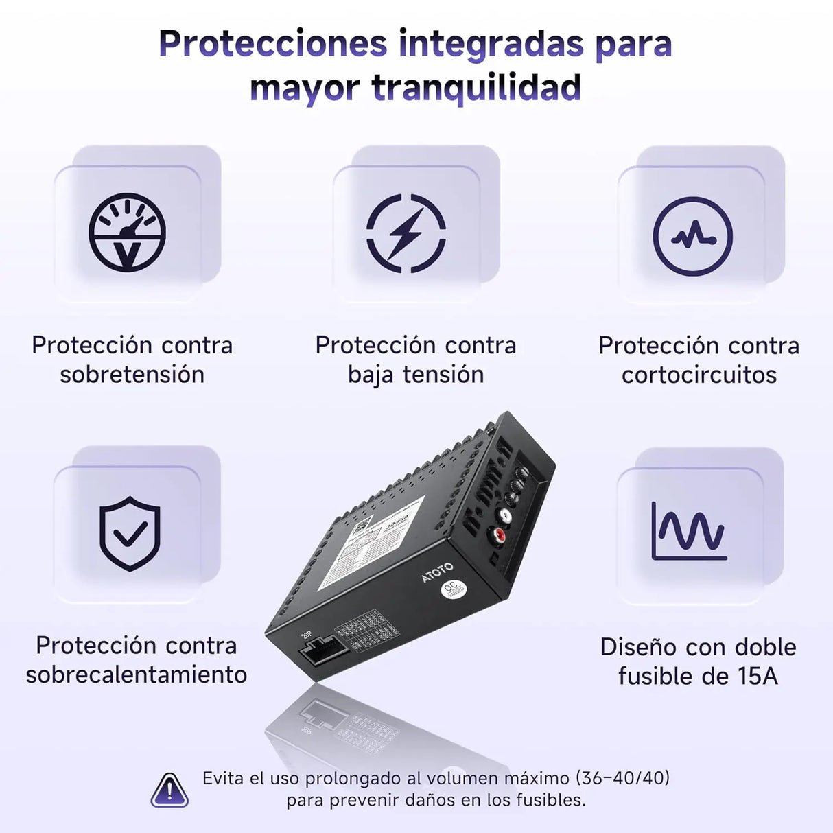ATOTO CA-AEC122DL Amplificador de Auto Compacto 4x60W RMS, 4 Canales, Clase D TI TPA3221, EQ Personalizable, Cable de Alimentación 2m, Compatible con Estéreos ATOTO