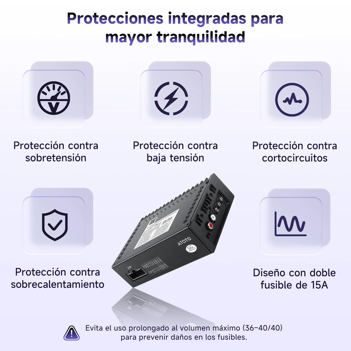 ATOTO CA-AEC122DL Amplificador de Auto Compacto 4x60W RMS, 4 Canales, Clase D TI TPA3221, EQ Personalizable, Cable de Alimentación 2m, Compatible con Estéreos ATOTO