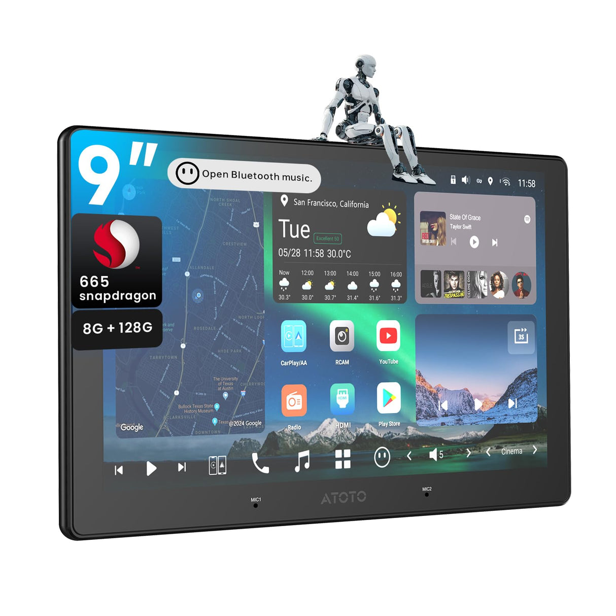 ATOTOZONE 9" Double Din Car Stereo, 8G+128G Android Head Unit, Wireless Carplay & Android Auto,4G LTE, 2 Bluetooth, 7.1.2 Ch Audio,FLAC, Hi-Volt RCA, 36B-EQ, HDMI in, ADS Protocol Compatible,X10G209E