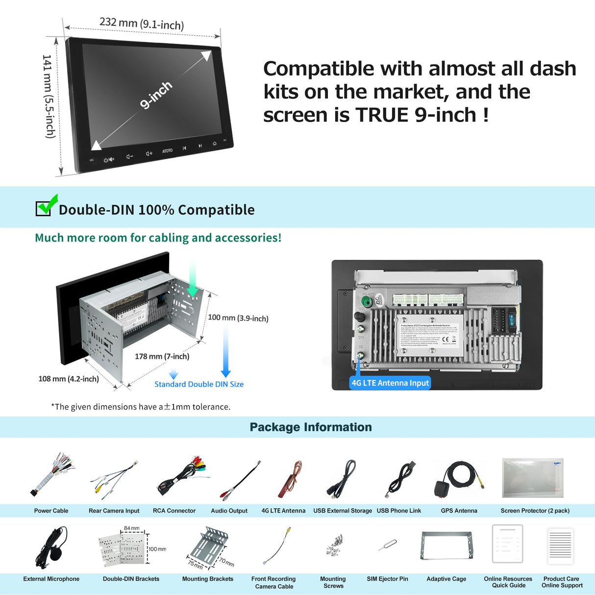 ATOTO S8G2099UN 9" Double Din Car Stereo, 1080P Front & Backup Camera Input, 6G+128G, QLED Touchscreen, Wireless CarPlay & Android Auto, 4G, Wi-Fi, Dual BT, DSP, AMP, SUB, GPS, S8 Gen3