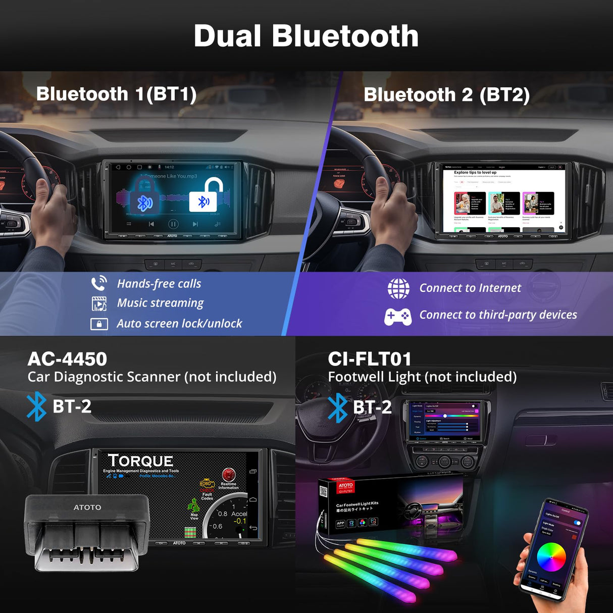 ATOTO S8G2A79UN 7" QLED Double Din Car Stereo with 1080P Front & Backup Camera Input, 6+128G, Wireless CarPlay & Android Auto, Built-in 4G LTE/Wi-Fi/Dual Bluetooth, DSP, AMP, SUB, GPS