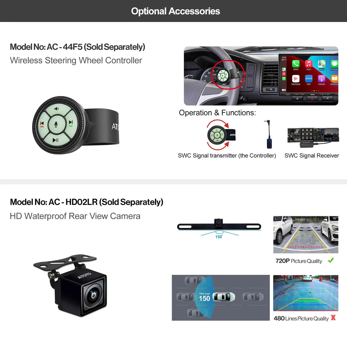 ATOTO F7G110XE 10" Double Din & Single Din Car Stereo, HD LRV Camera, Wireless CarPlay & Android Auto, Bluetooth, SXM, Mirror Link, Quick Charge, USB/SD up to 2TB Storage
