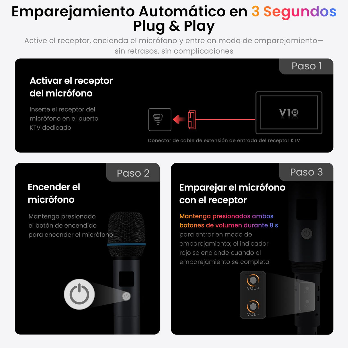 ATOTO AC-MICW2 Kit de Micrófonos Inalámbricos – 2 Micrófonos de Mano Recargables con Receptor, Baja Latencia, Alcance 15 m, 6h Duración, Compatible con Autorradios Serie V10 para Karaoke