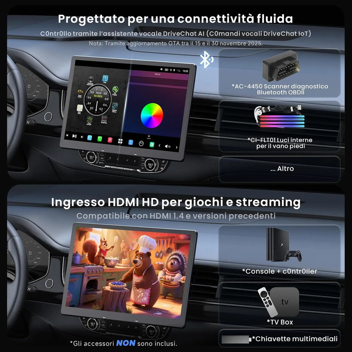 ATOTO X10G129E 12,9" Autoradio 1 Din con Schermo Flottante QLED, Navigatore Integrato, CarPlay & Android Auto Senza Fili, 8+128GB, 4G LTE, Doppio Telefono, Doppio Bluetooth, GPS Tracking e Assistente Vocale AI