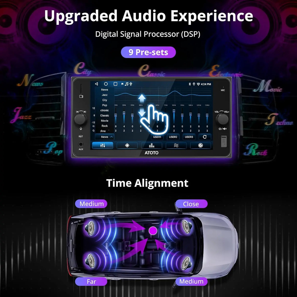 ATOTO A5LTYB7T 7" Double Din Car Stereo, Wireless CarPlay & Android Auto, Compatible with Toyota, Touchscreen, Wi-Fi/BT Tethering, 24 Band EQ DSP, FM/AUX/TF, 2G+32G