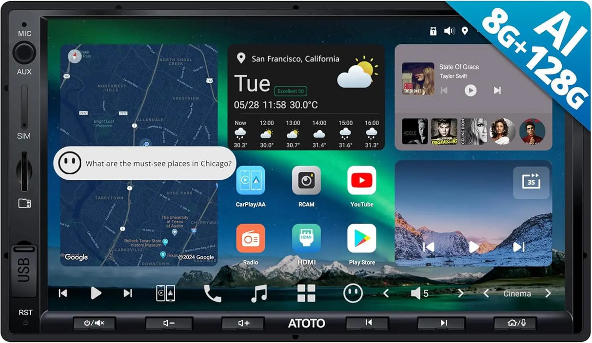 ATOTO X10G2A7E 7 Zoll Doppel-DIN Radio – 8+128 GB, Android Navigation, ChatGPT KI, 4G LTE, Kabelloses CarPlay & Android Auto, Dual-Phone, Bluetooth
