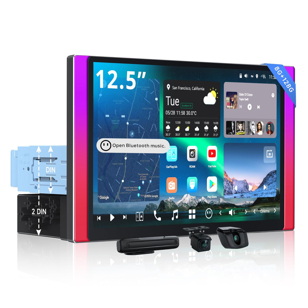 ATOTO X10G125E-R3 12.5" Bluetooth Car Radio with Dual Recording Cams, Single Din & Double Din, QLED Android Stereo 8G+128G, Floating Screen, 7.1.2CH Audio, 4G LTE, Wireless CarPlay & Android Auto