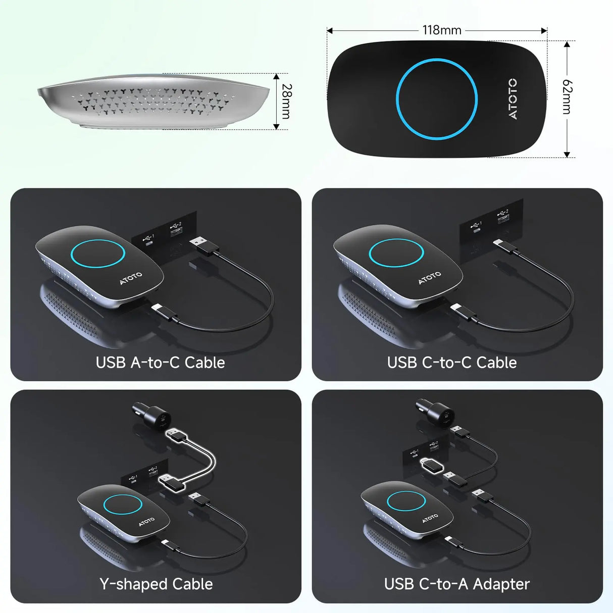 ATOTO CarWave CB4DT Wireless CarPlay Adapter Ai Box with OBD2 Scanner Car Video Streaming Plug & Play for iPhone & Android Auto with ChatGPT Supports YouTube Netflix 256GB Max HDMI