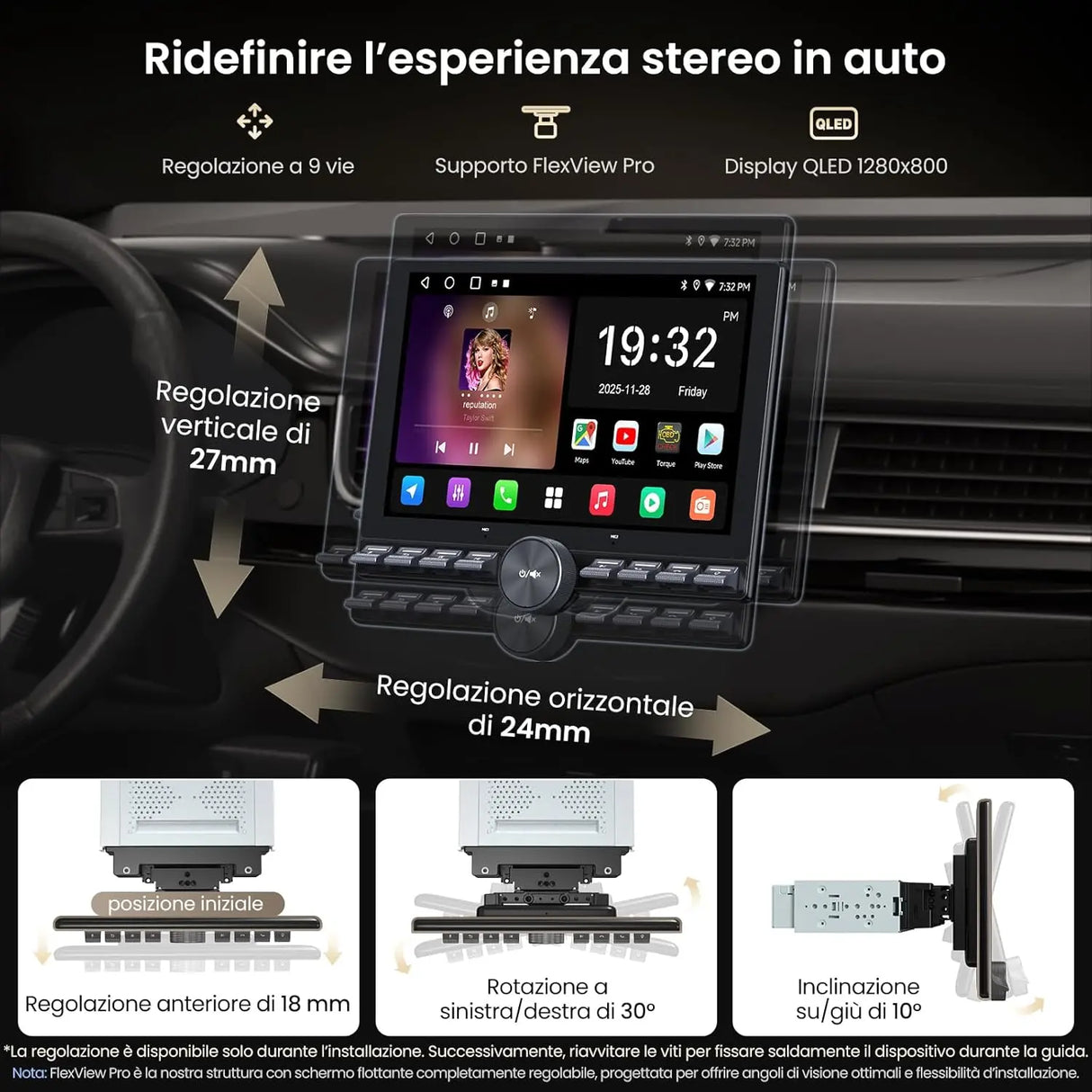 ATOTO A5LG110PT-S01 10,1" Autoradio Android con Telecamera Retromarcia, CarPlay e Android Auto Wireless, Schermo Fluttuante 1 DIN e 2 DIN, ChatGPT AI, Wi-Fi/USB, EQ/DSP/RDS