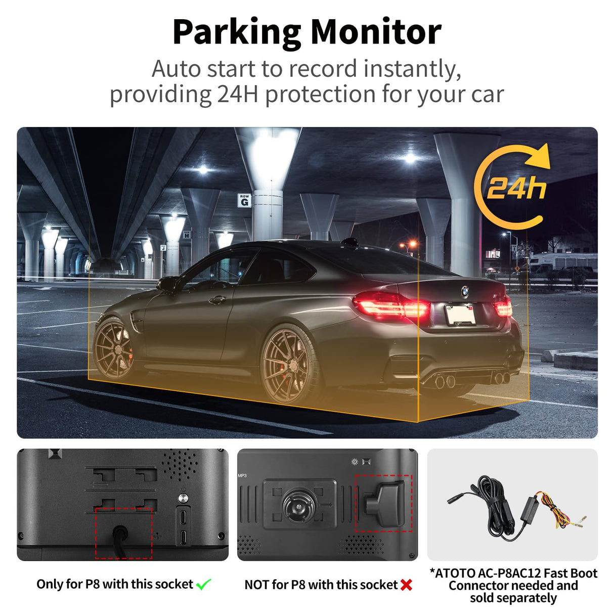 ATOTO AC-RCR01W 1080P Backup Camera - 150° Wide Angle, Night Vision, G-Sensor, for Select ATOTO P8 Series