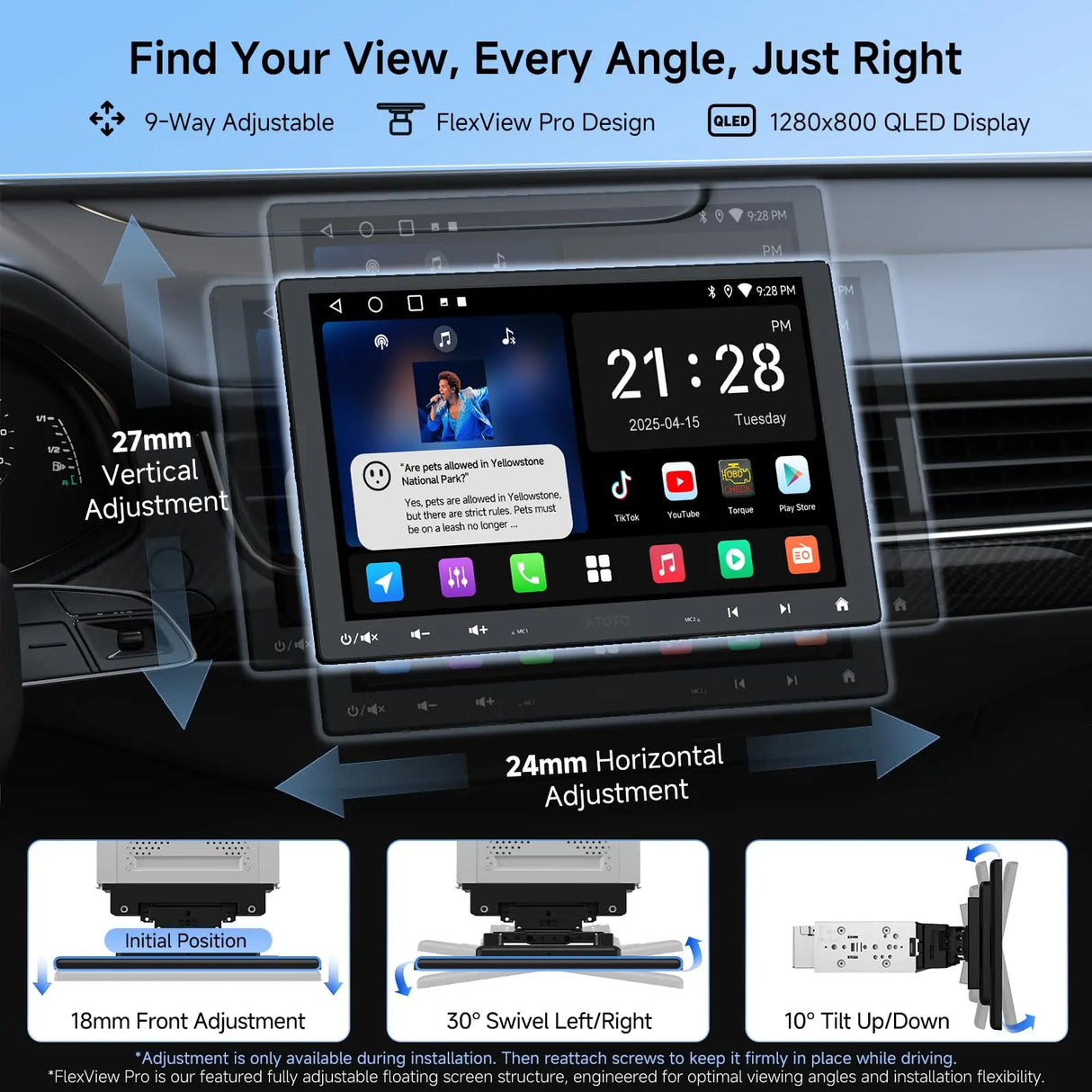 ATOTO 10" Double Din & Single Din Car Stereo, Wireless CarPlay, Wireless Android Auto, Floating IPS Display, WiFi, Bluetooth, USB Tethering, MirrorLink, DSP, AI Chat